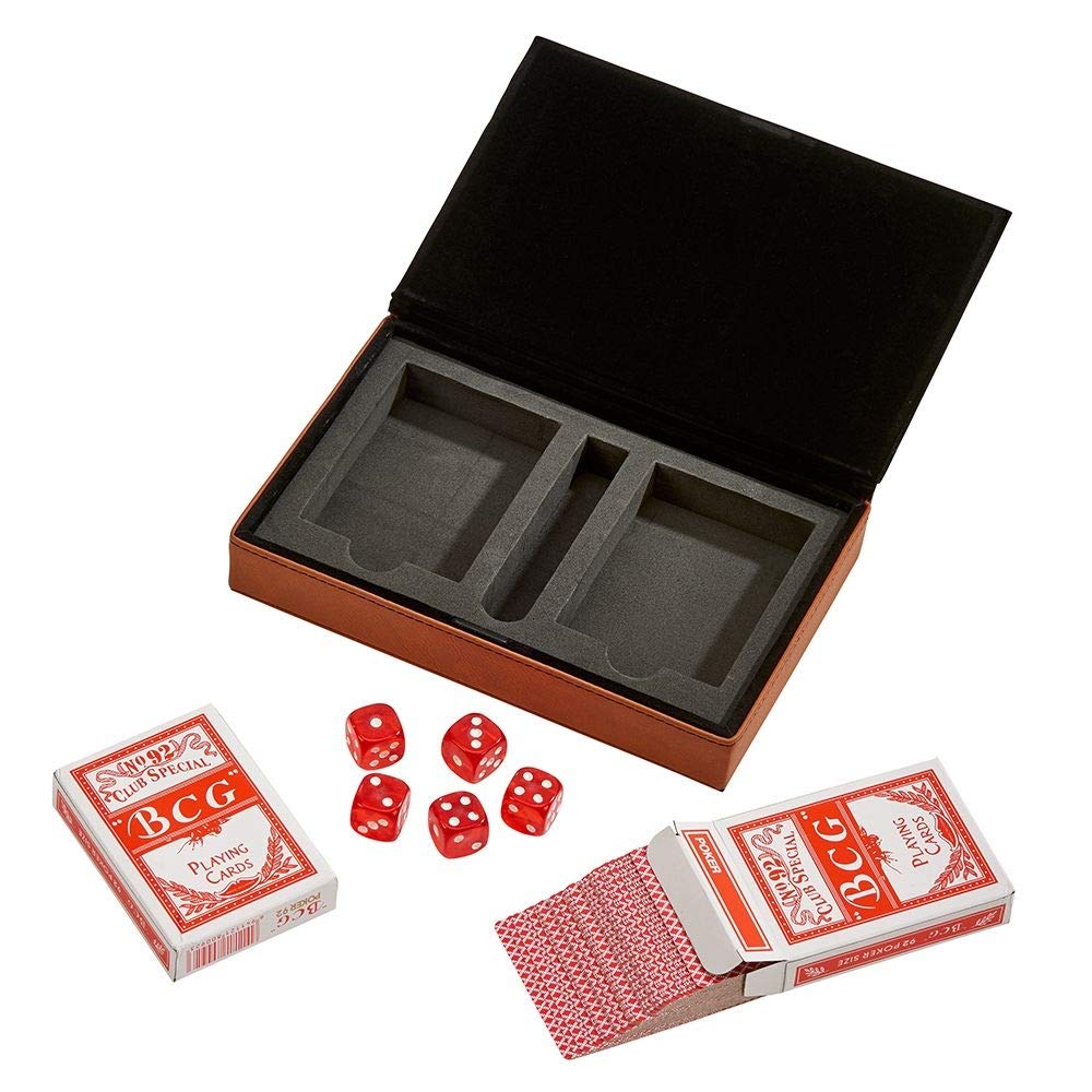 Contemporary Home Living 7.75" x 5" Caramel Brown Leatherette 2-Piece Playing Cards Deck Set