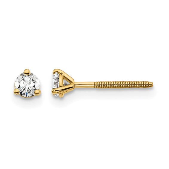 Primal Gold 14 Karat Yellow Gold Lab Grown Diamond 1/5cttw Certified SI1/SI2, G H I, 3 Prong Screwback Earrings