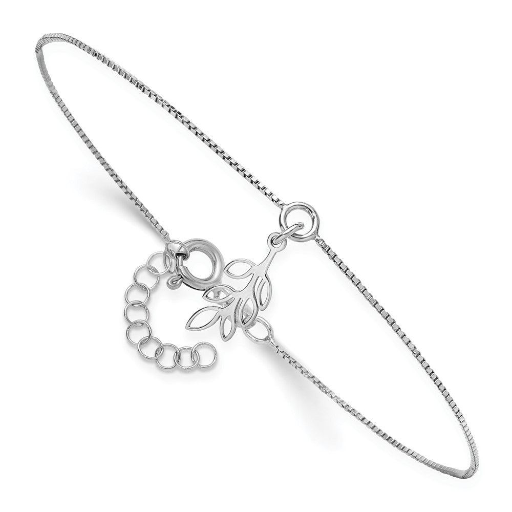 SS RH-plated Polished Dangle Leaf 9in Plus 1in ext. Anklet