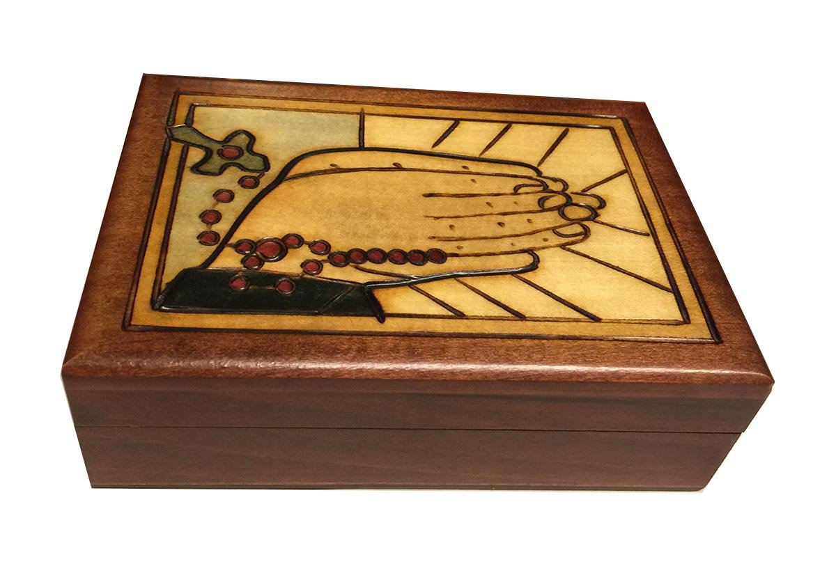 Praying Hands Handcrafted Carved Painted Wooden Keepsake Box QGM16154