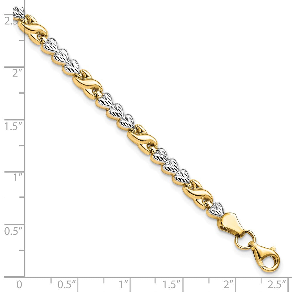 10K w/Rhodium D/C Infinity and Heart Bracelet 7.5  inches