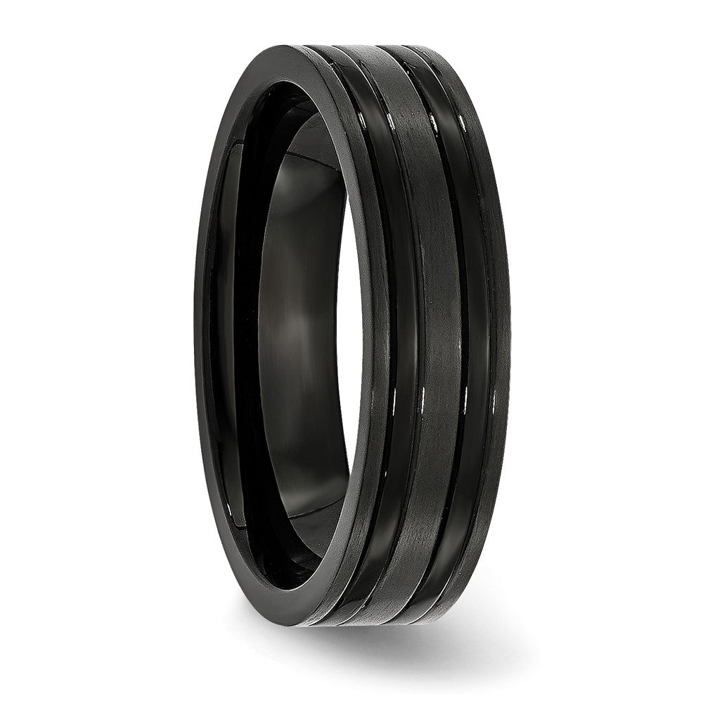 Titanium Brushed and Polished Black IP-plated 6mm Grooved Band Size - 11