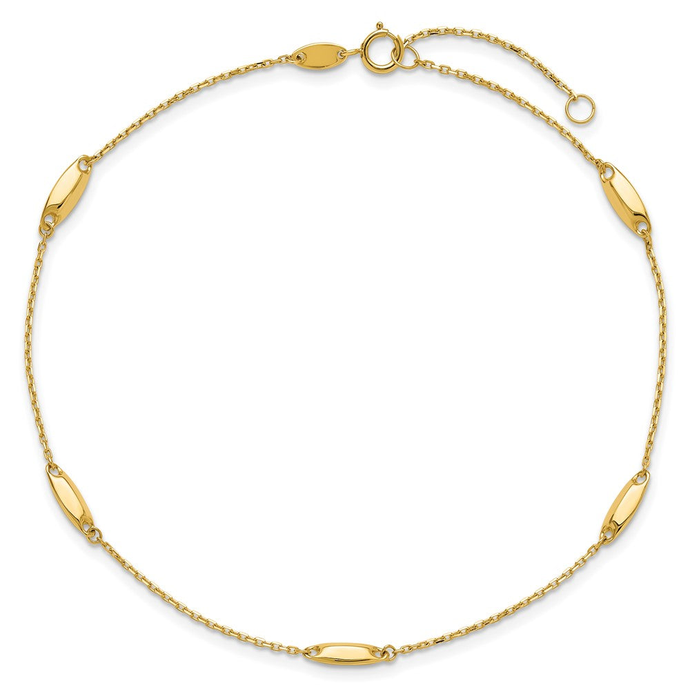 14K Polished Bead Station 9in Plus 1in ext. Anklet