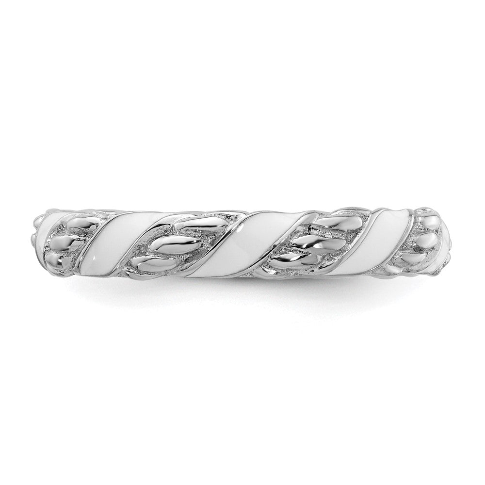 Sterling Silver Stackable Expressions Polished White Enameled Ring Size -9