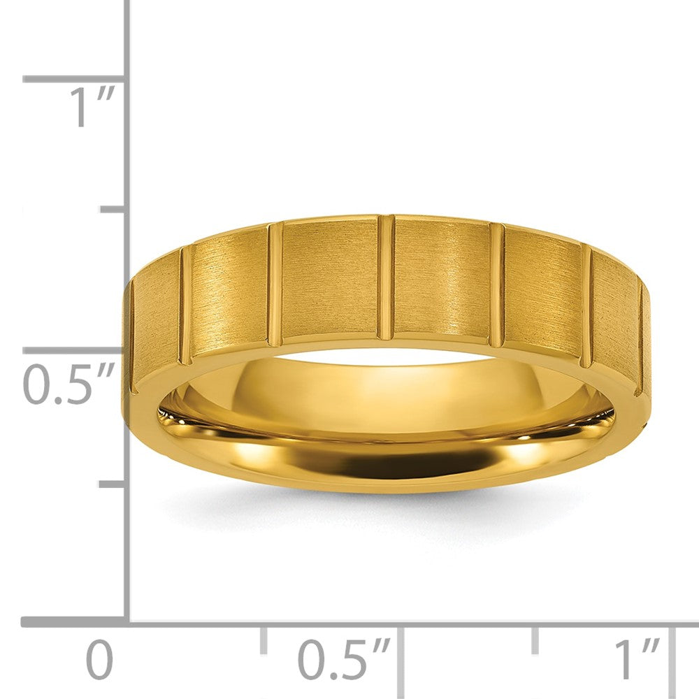 Chisel Titanium Polished Yellow IP-plated Grooved 6mm Band Size - 8