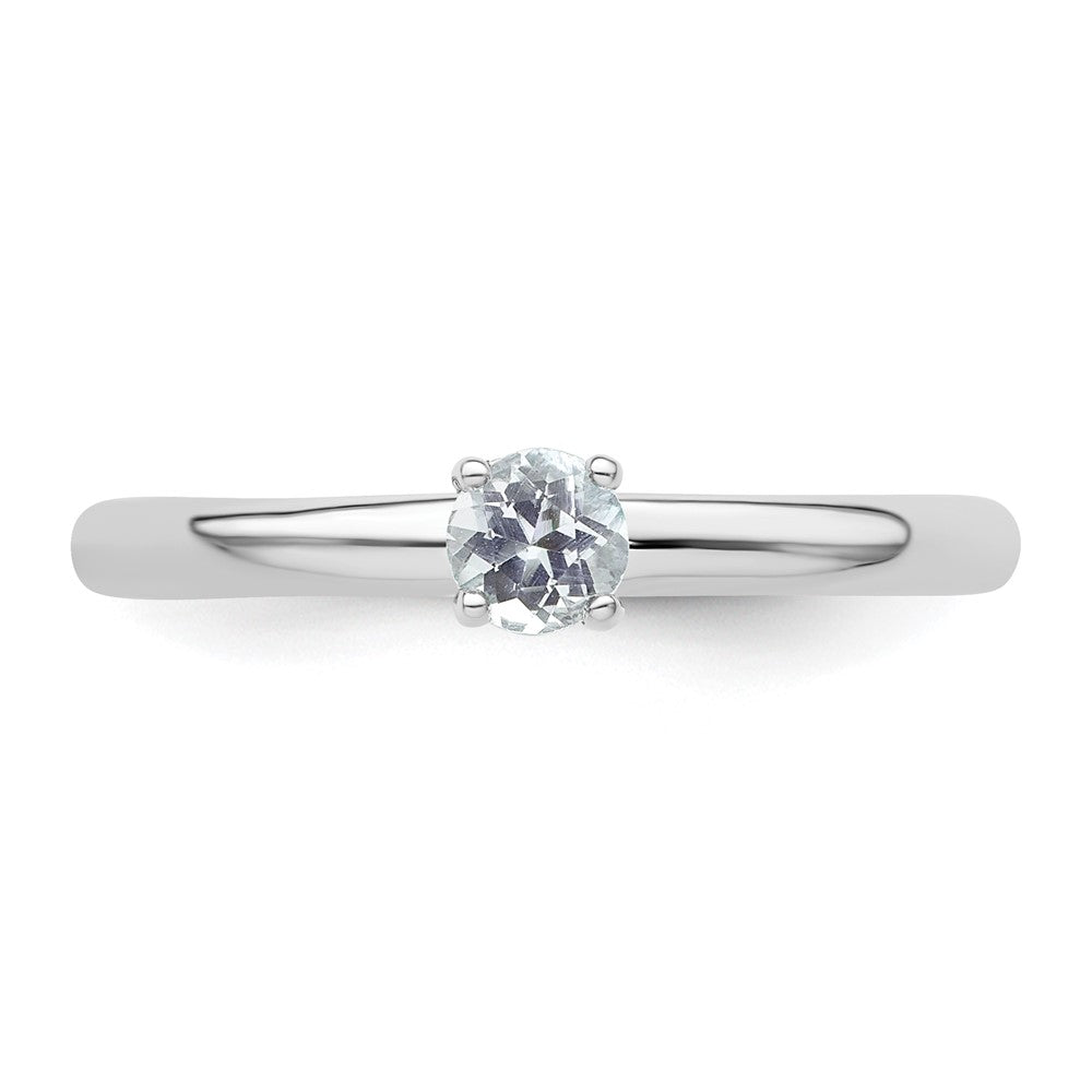 Sterling Silver Stackable Expressions Rhodium Aquamarine Ring