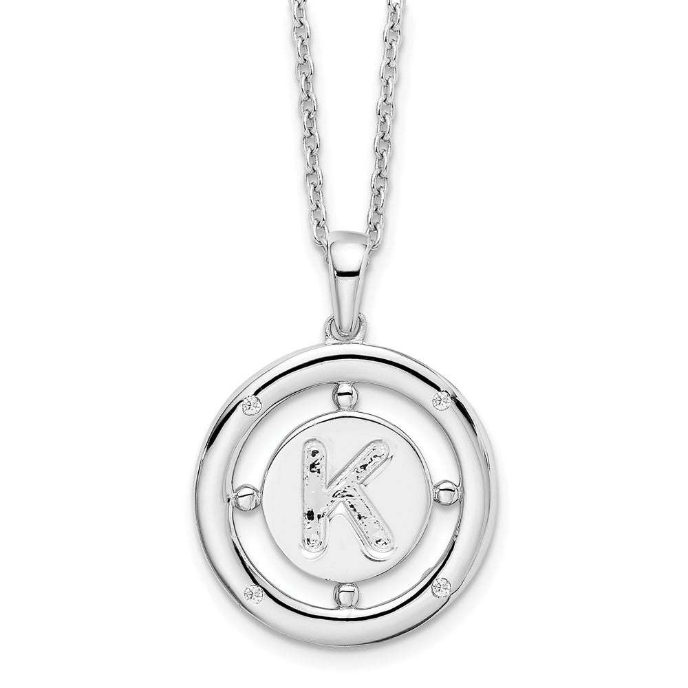 White Ice Sterling Silver Rhodium-plated 18 Inch Diamond Letter K Initial Necklace with 2 Inch Extender 18 Inches