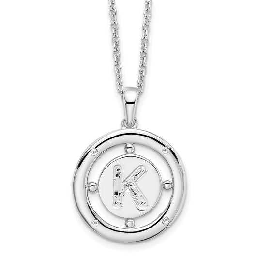 White Ice Sterling Silver Rhodium-plated 18 Inch Diamond Letter K Initial Necklace with 2 Inch Extender 18 Inches