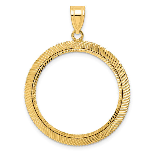 14k Diamond Cut Scalloped with 27.0mm Prong Coin Bezel Pendant