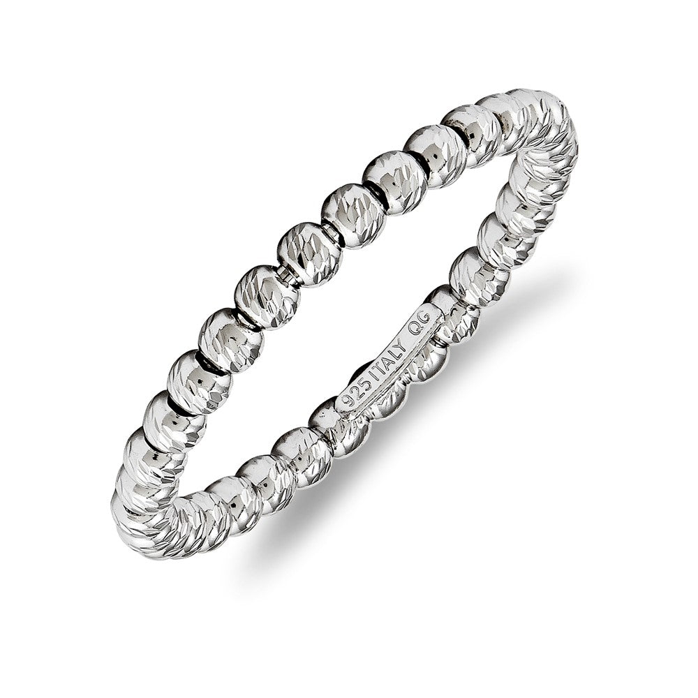 Sterling Silver DC Rhodium Bead Ring Set of 5 - Size 6