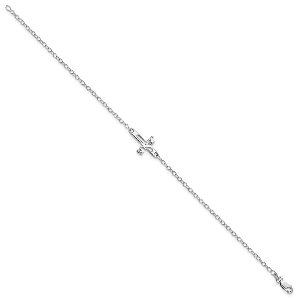 Sterling Silver Rhodium-plated Jesus Cross Anklet 9.5 inches