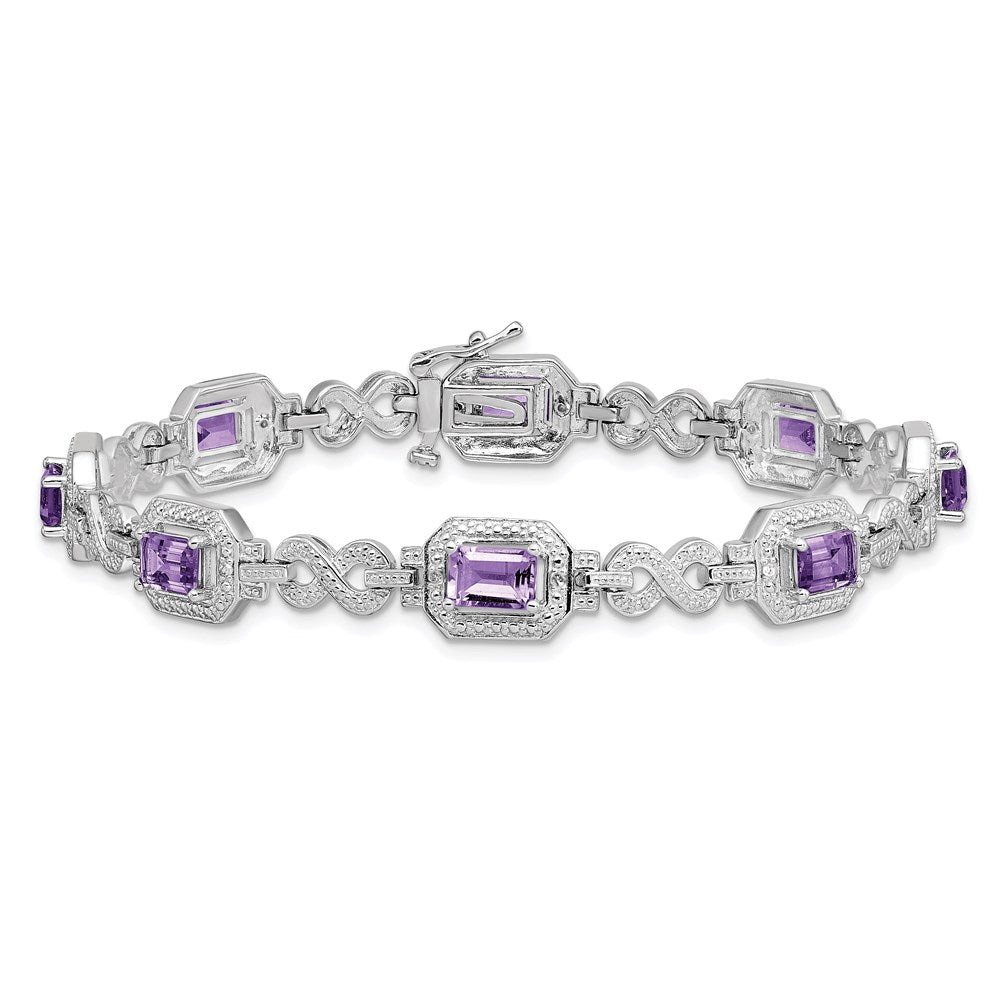 Sterling Silver Rhodium-plated Diamond & Amethyst Bracelet 7 inches