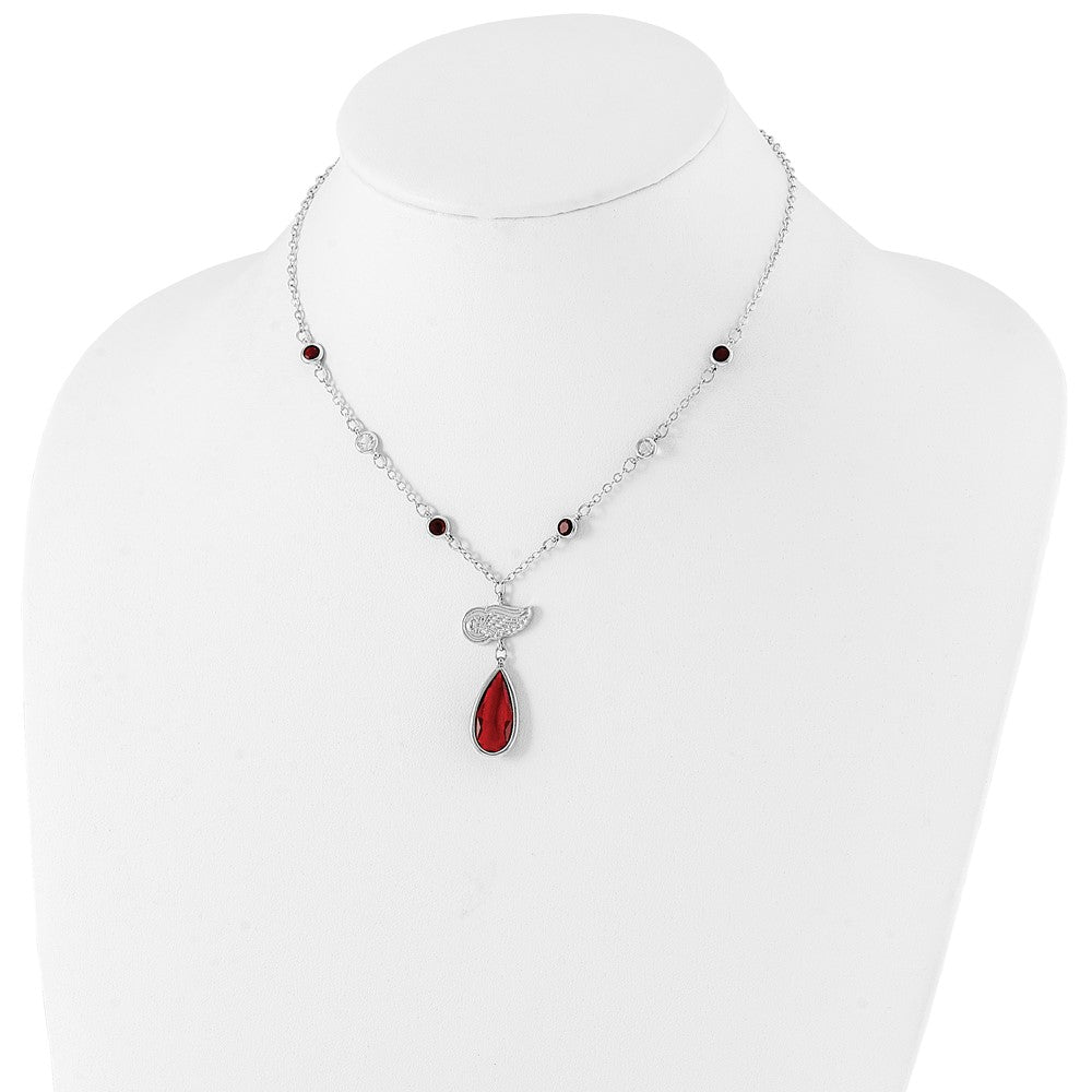 NHL Detroit Redwings Crystal Drop w/ 3 in ext Necklace
