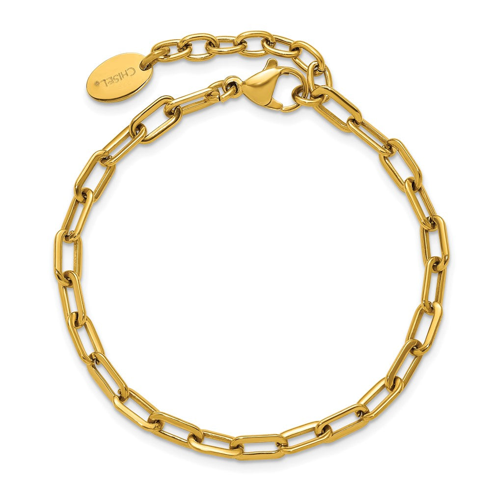 Chisel Stainless Steel Polished Yellow IP-plated 6.5 inch Plus a 1.5 inch Extension Paperclip Chain Link Bracelet 6.5 inches