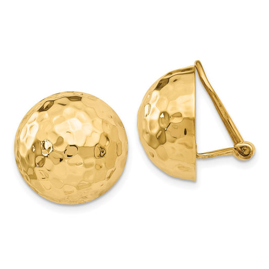 14k Omega Clip 16mm Hammered Non-pierced Earrings