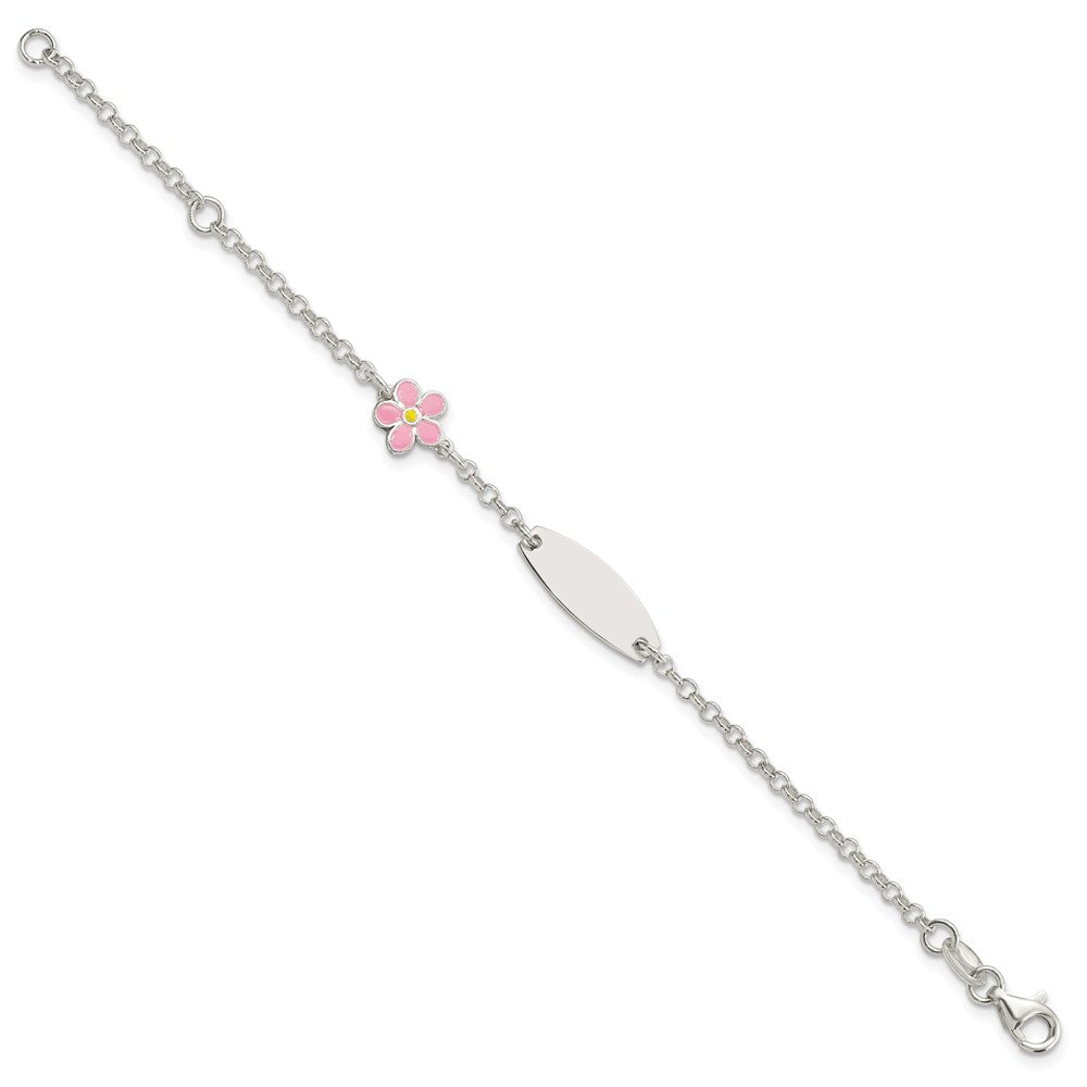 Sterling Silver Childrens Enameled Flower 5in Plus 1IN EXT ID Bracelet 6 inches