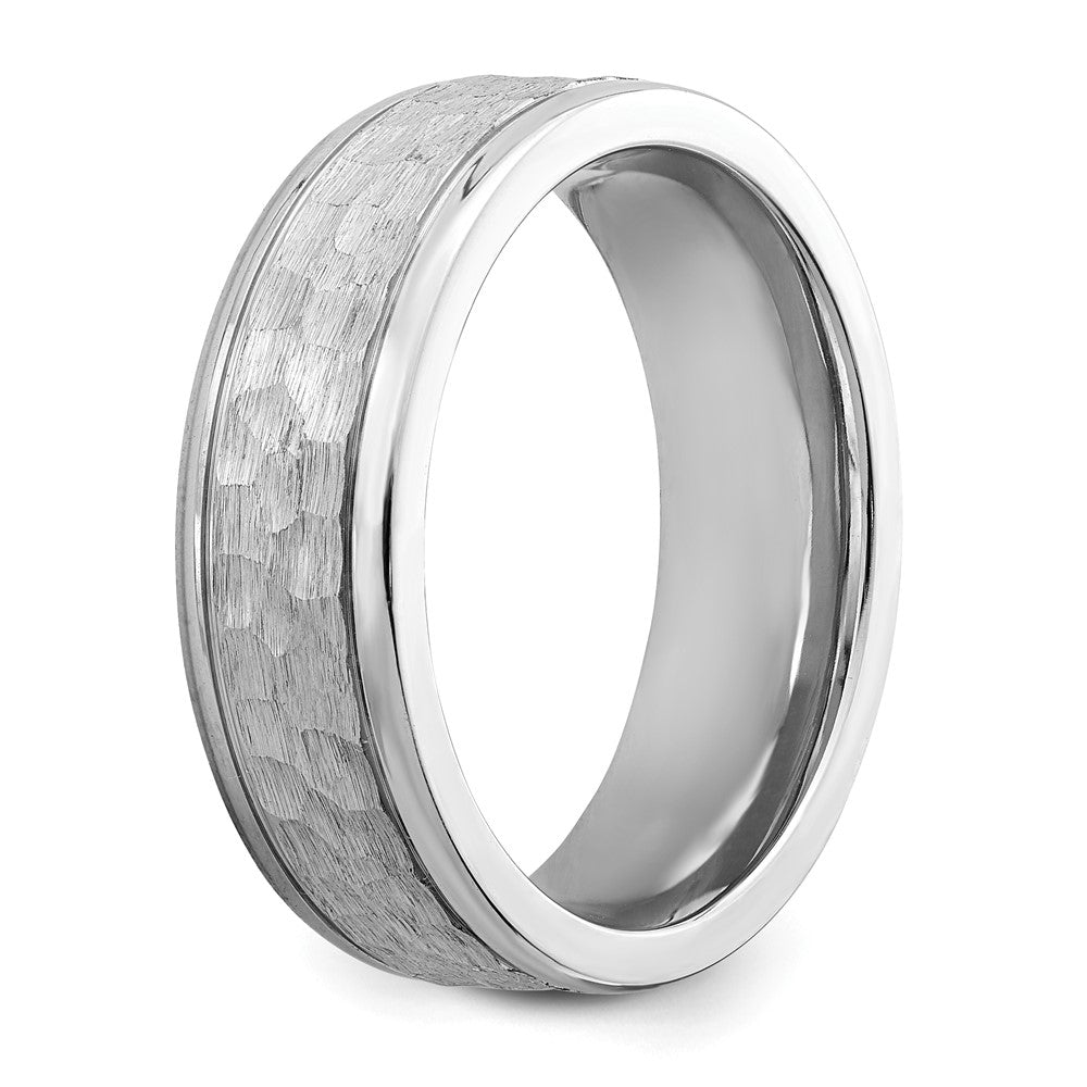 Cobalt Brushed and Polished Hammered Center 7mm Band Size - 11.5