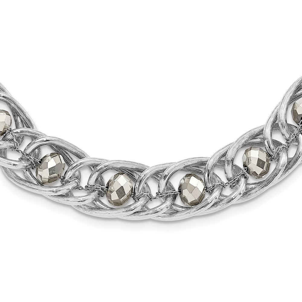 1928 Silver-tone Glass Beaded Fancy Link Necklace