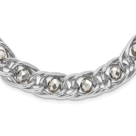 1928 Silver-tone Glass Beaded Fancy Link Necklace
