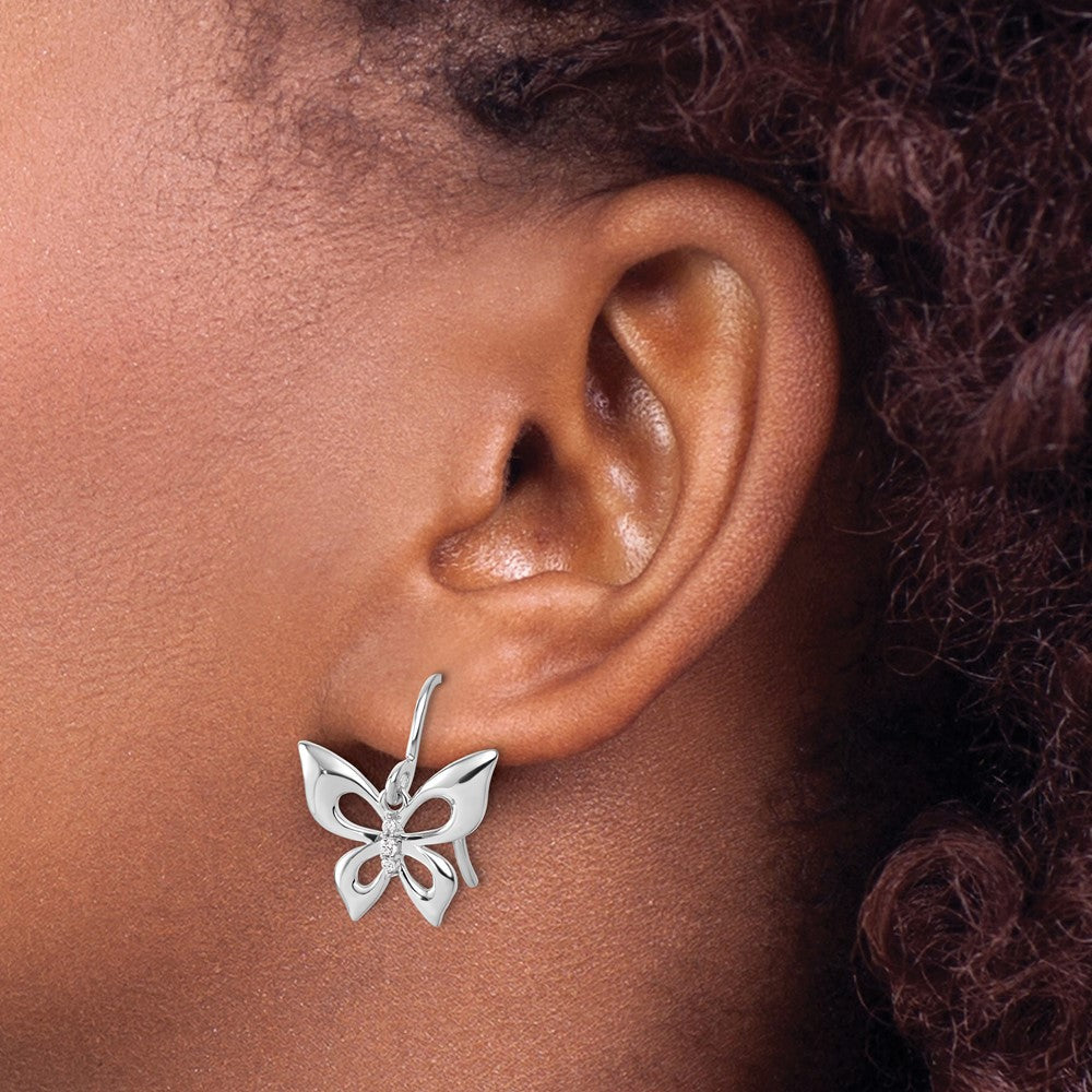 White Ice Sterling Silver Rhodium-plated Diamond Butterfly Dangle Earrings