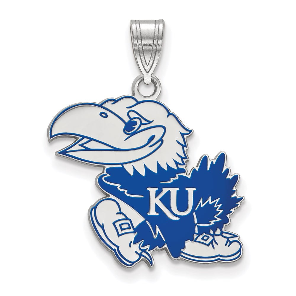 Sterling Silver LogoArt Official Licensed Collegiate University of Kansas (KU) Large Enamel Pendant