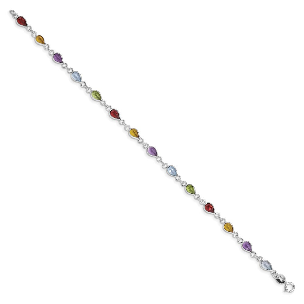 Sterling Silver Rhodium Plated Rainbow Gemstone Bracelet 7 inches