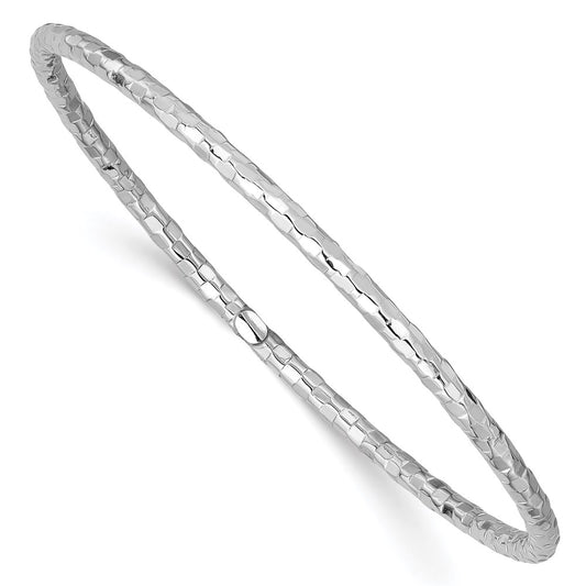 14k White Gold Textured Slip-on Bangle Bracelet 8  inches