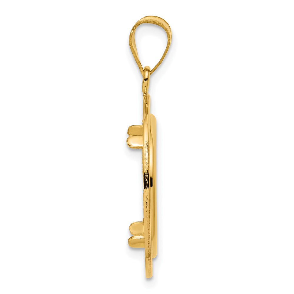 14k Polished and Black Enamel Greek Key with 16.5mm Prong Coin Bezel Pendan