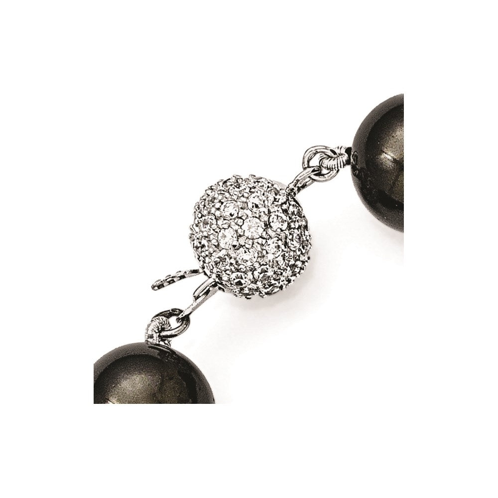 Sterling S Majestik Rh-pl 12-13mm Blk Imitat Shell Pearl w/CZ Clasp Bracele