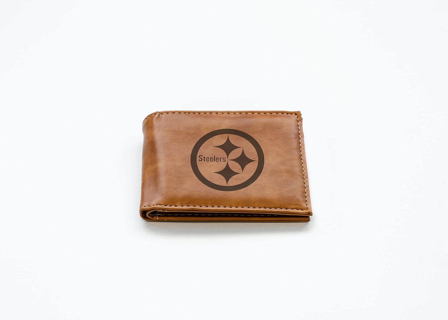 Rico Industries Football Pittsburgh  Brown Laser Engraved Bill-fold Wallet - Slim Design - Great Gift