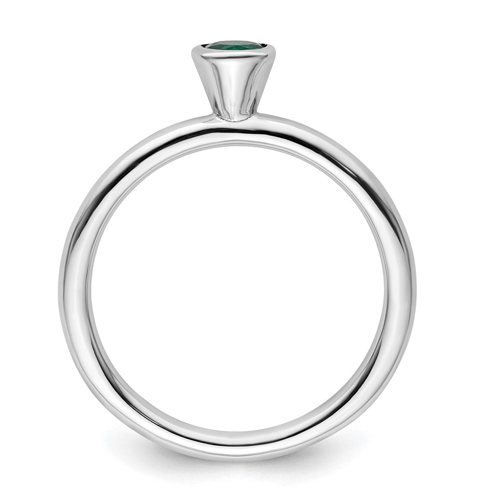 Sterling Silver Stackable Expressions High 4mm Round Cr. Emerald Ring Size -9