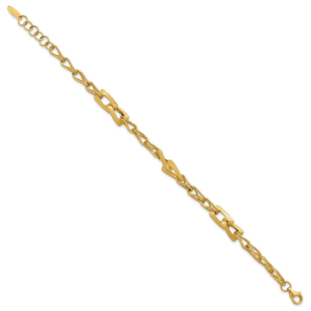 14K Polished and Satin Fancy Link with 1in ext. Bracelet 8.5  inches