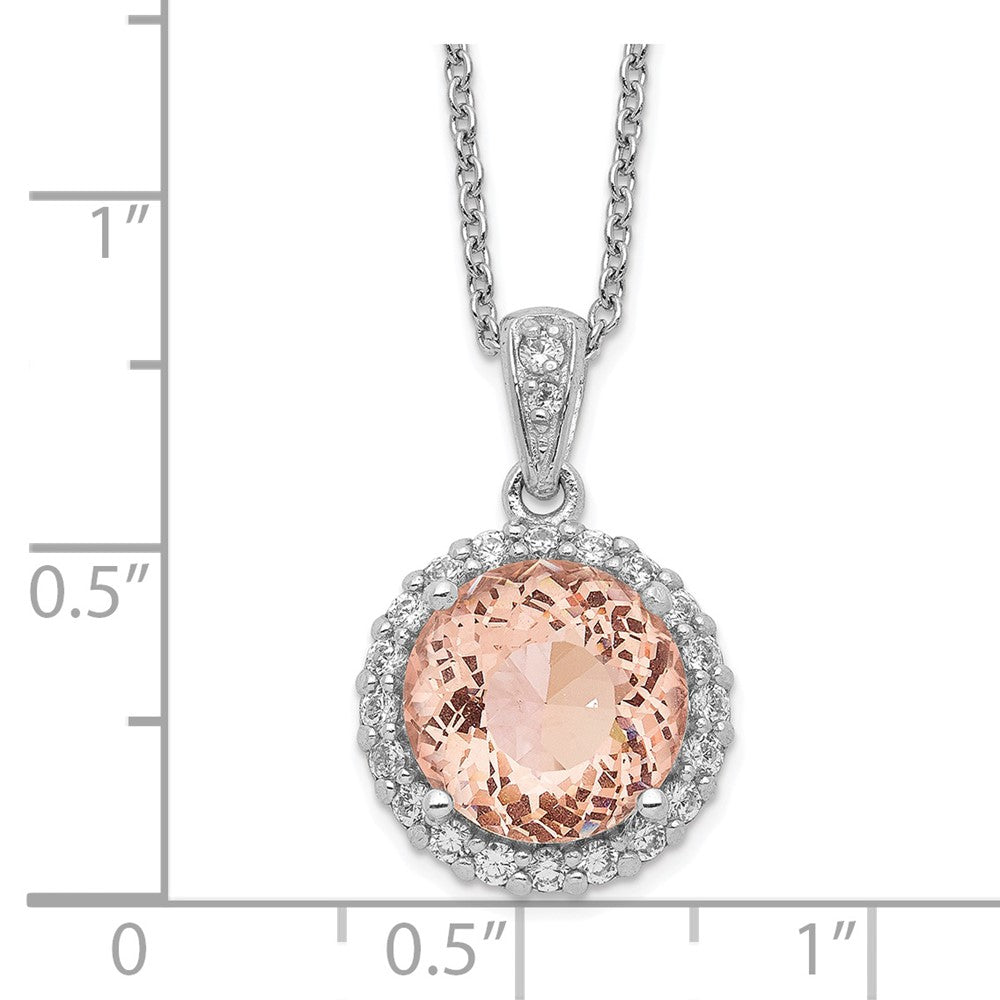 Cheryl M Sterling Silver Rhodium-plated 100 Facet Simulated Morganite and White Brilliant-cut CZ Halo 18 Inch Necklace 18 Inches