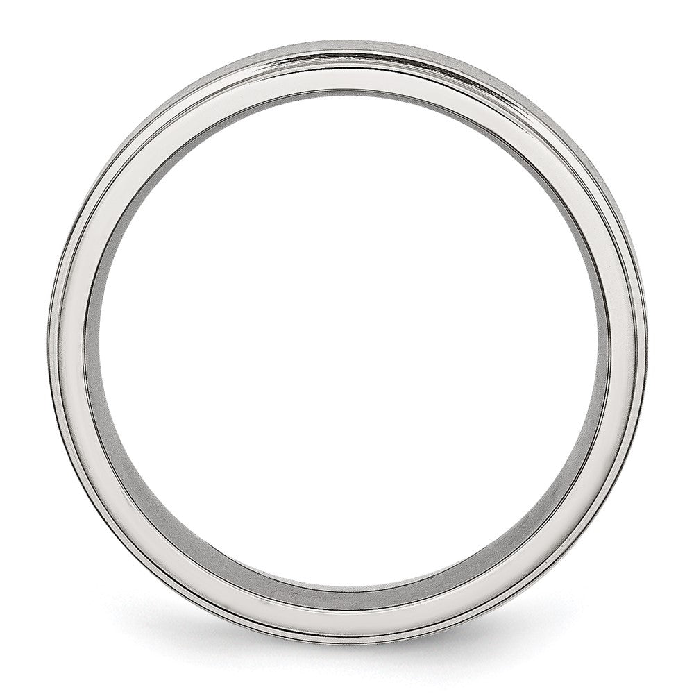 Stainless Steel Polished w/Brushed Center 6mm Ridged Edge Band Size - 10.5