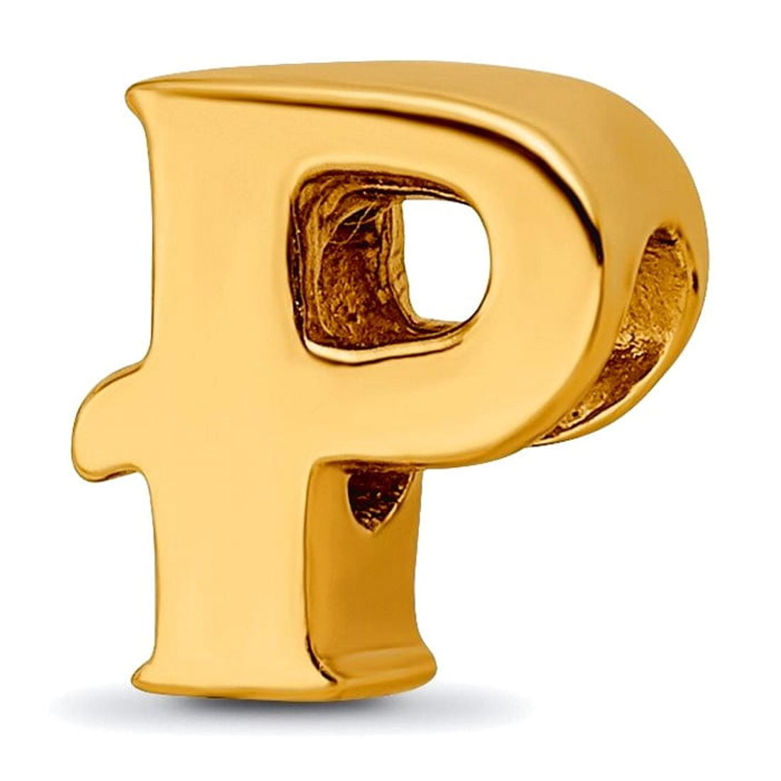 925 Sterling Silver Polished Gold Plated Reflections Letter Name Personalized Monogram Initial P Bead Charm 8.18x8.18mm