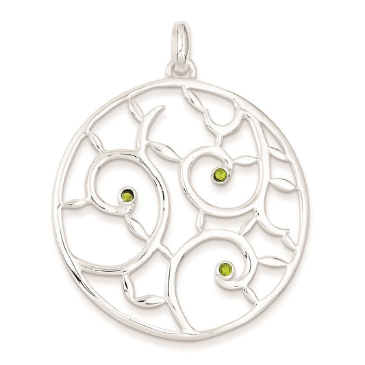 Sterling Silver Green CZ Fancy Round Pendant