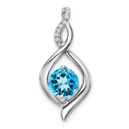 14k White Gold Blue Topaz and Diamond Pendant