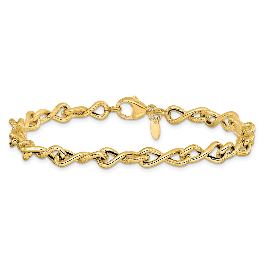 14K Polished/Textured Twisted Infinity Link Bracelet 7.75  inches