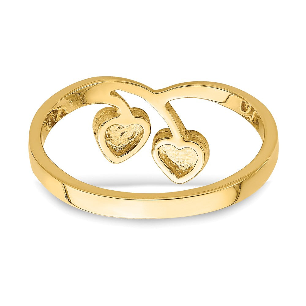 14K Double Heart Drop V Ring Size 6