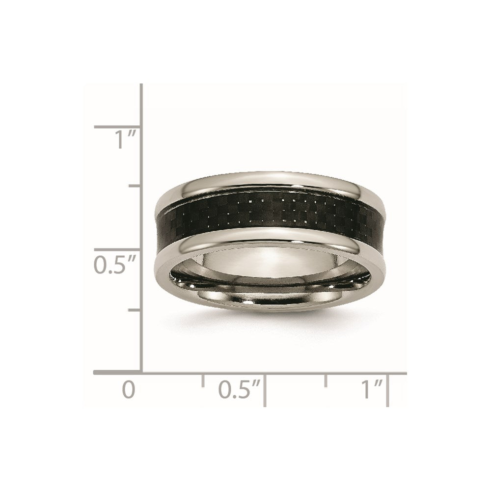 Titanium Polished w/Black Carbon Fiber Inlay 8mm Band Size - 9