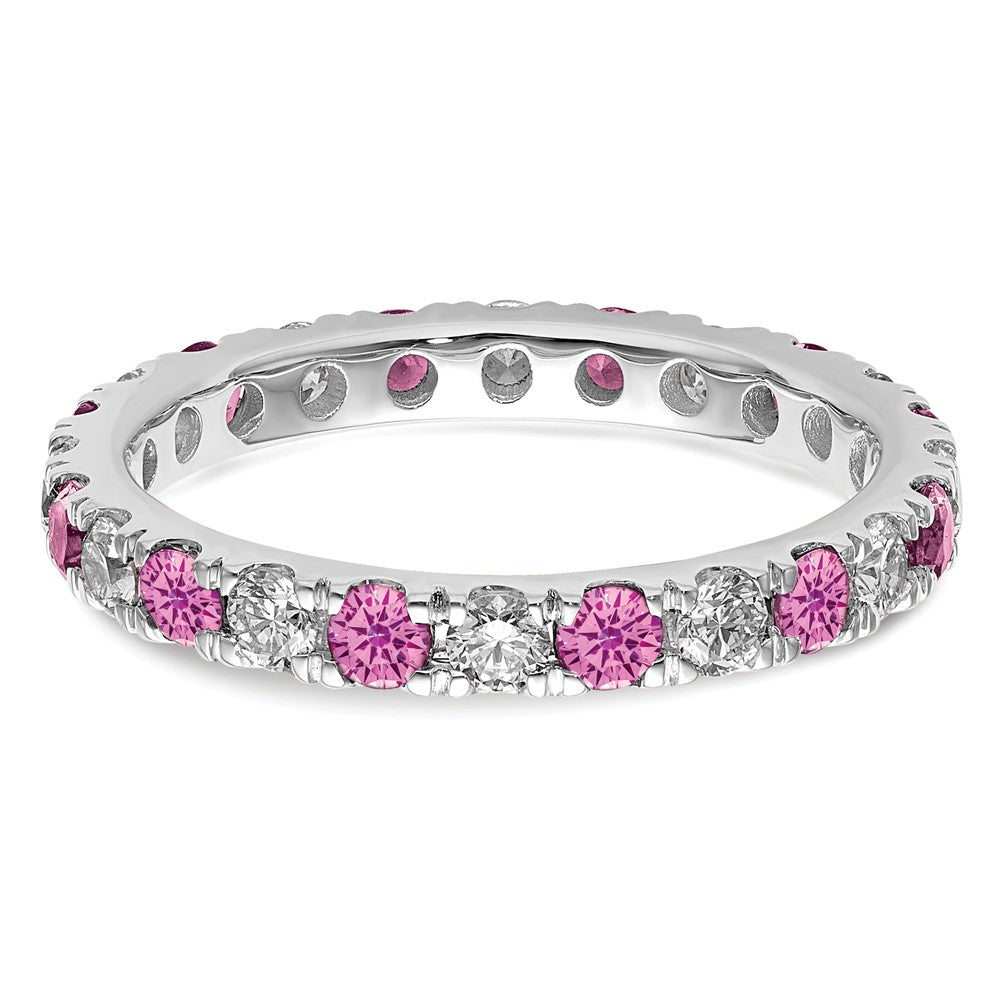 14k White Gold 3/4 carat Lab Grown Diamond VS/SI+ G+ and Lab Created Pink Sapphire Size 6 Eternity Band