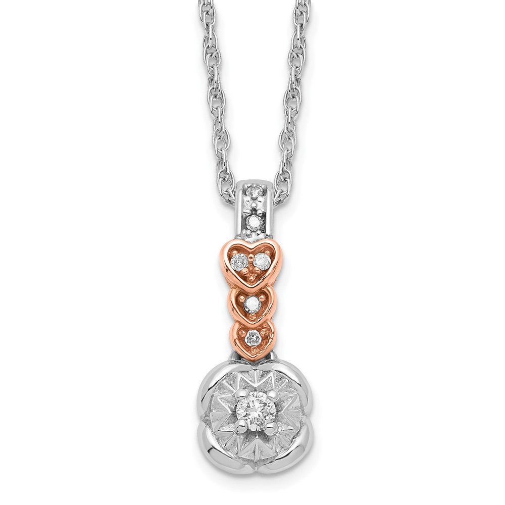 Sterling Silver and Rose Tone Polished Diamond Hearts Necklace