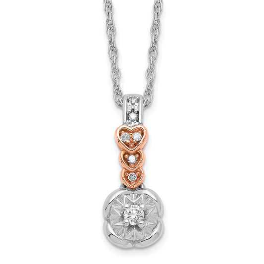Sterling Silver and Rose Tone Polished Diamond Hearts Necklace