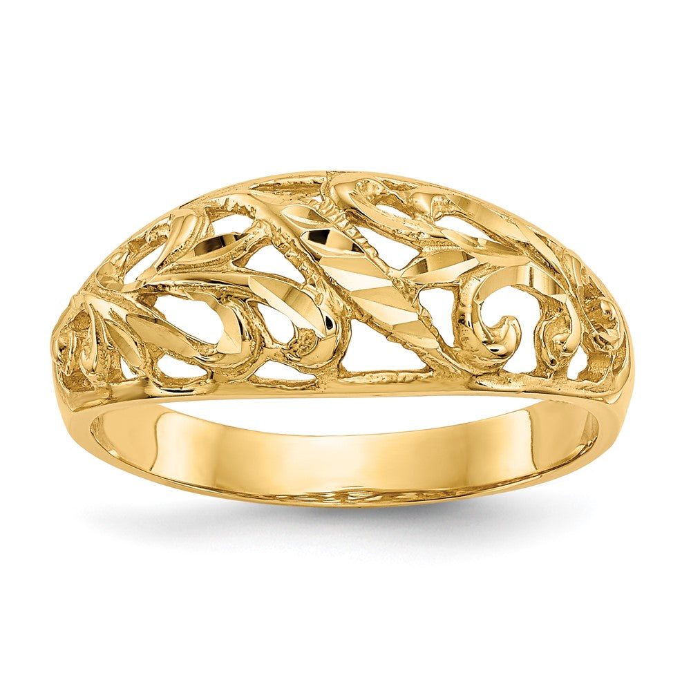14K Paisley Diamond-cut Design Dome Ring Size 7