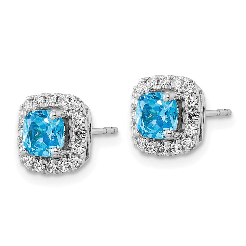 14k White Gold 3/8 carat Lab Grown Diamond VS/SI+ G+ December Birthstone Blue Topaz Halo Post Earrings