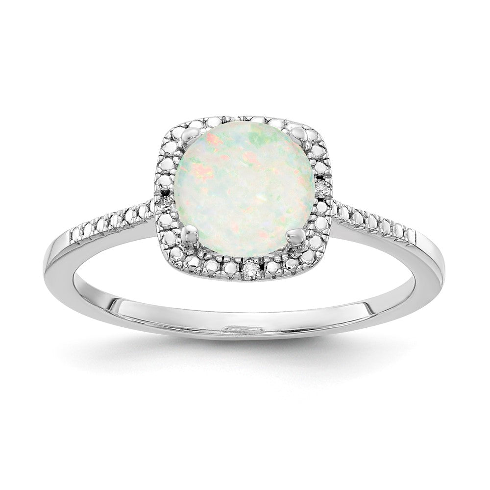 Sterling Silver Created Opal and Diamond Ring