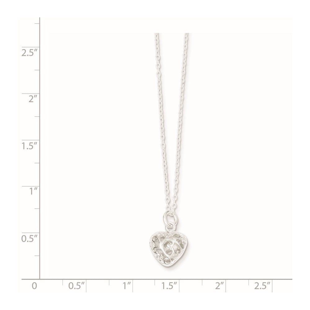 Sterling Silver Polished Puffed Filigree Heart 18 inch Necklace 18 Inches