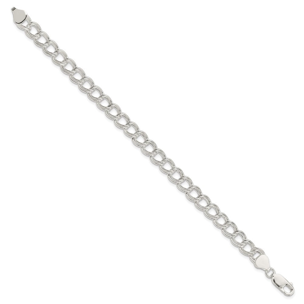Sterling Silver 7.5mm Semi-Solid Double Link Charm Bracelet 8.5 inches