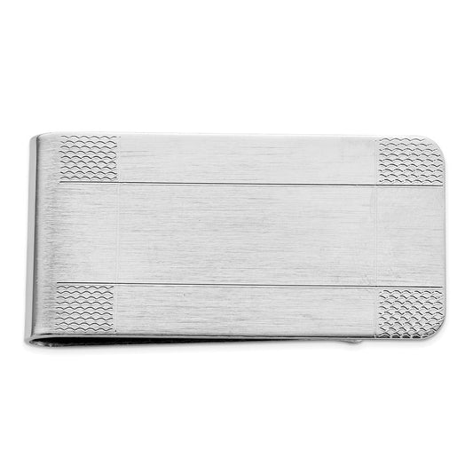 Rhodium-plated Kelly Waters Satin Patterned Corner Money Clip QGL8736