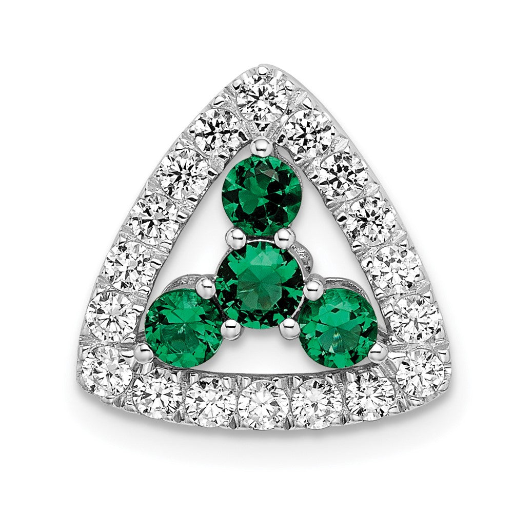 14k White Gold 1/2 carat Lab Grown Diamond VS/SI+ G+ and Lab Created Emerald Triangle Chain Slide Pendant